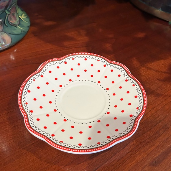 NWOT Grace Teaware Red and White Striped & Dots Fine Porcelain Teacup and Saucer - Picture 6 of 8